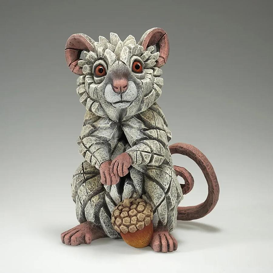 White Field Mouse Sculpture - Holding Acorn